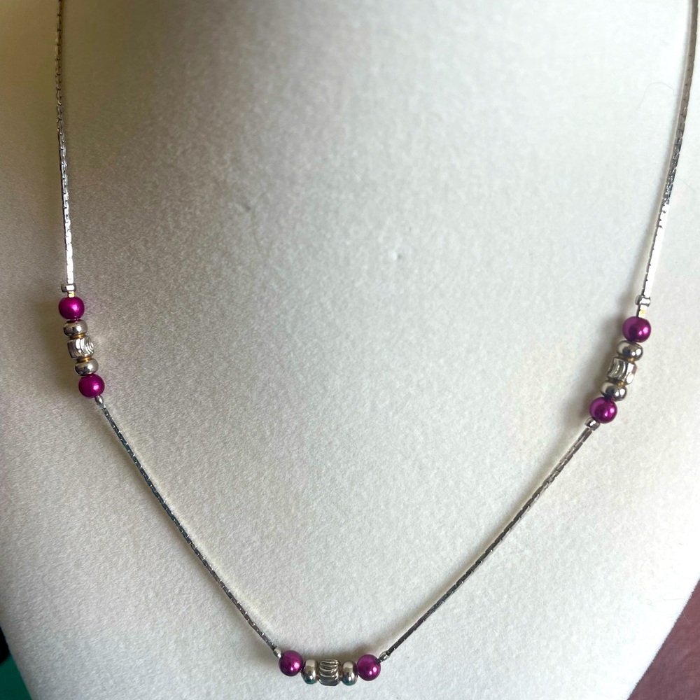 Silver and Purple Station Necklace